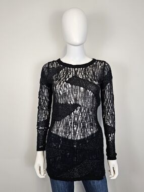 Armani Exchange Black Sheer Open-Knit Long Sleeve Top Sz S